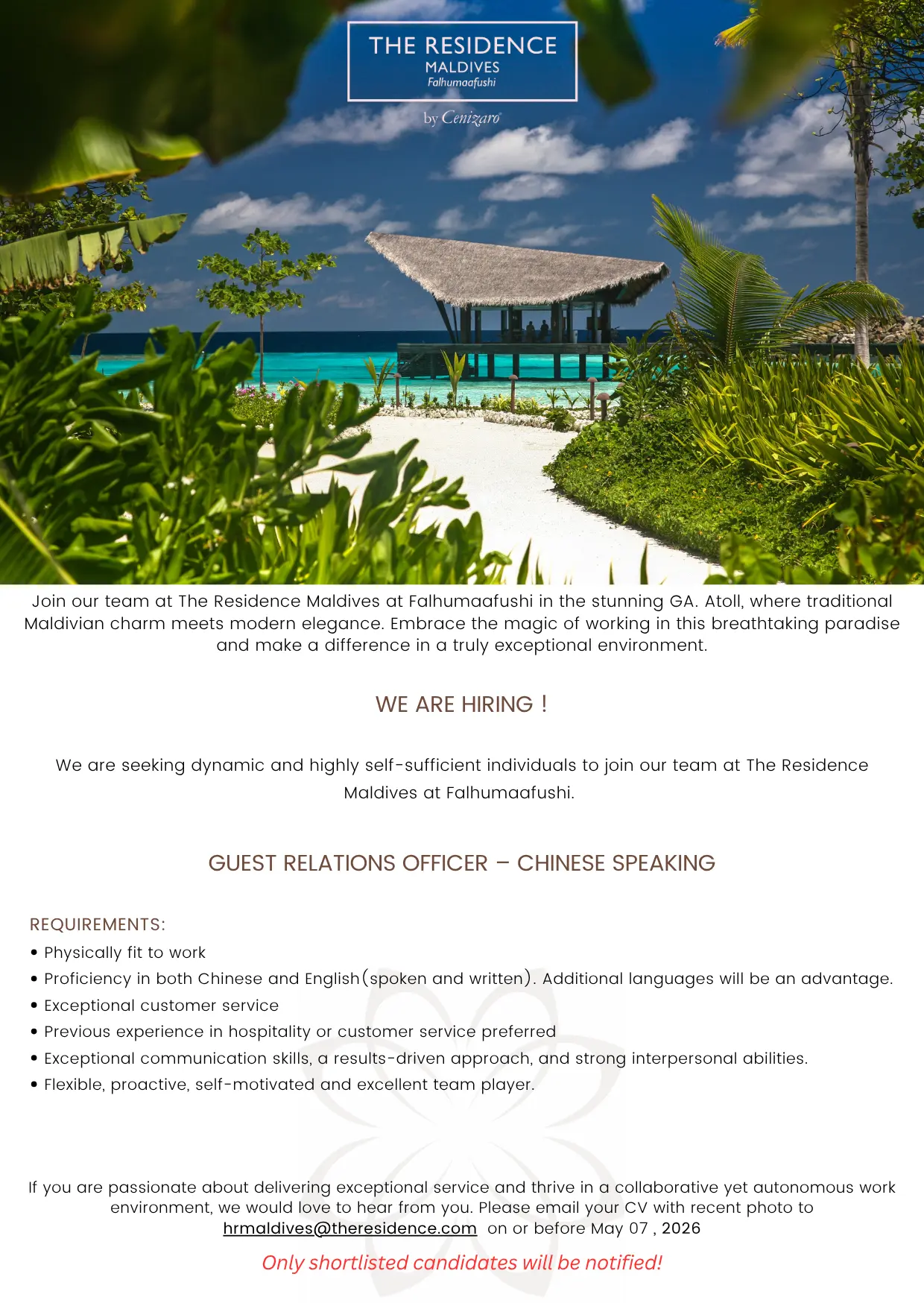 Guest Relations Officer (Chinese Speaker)